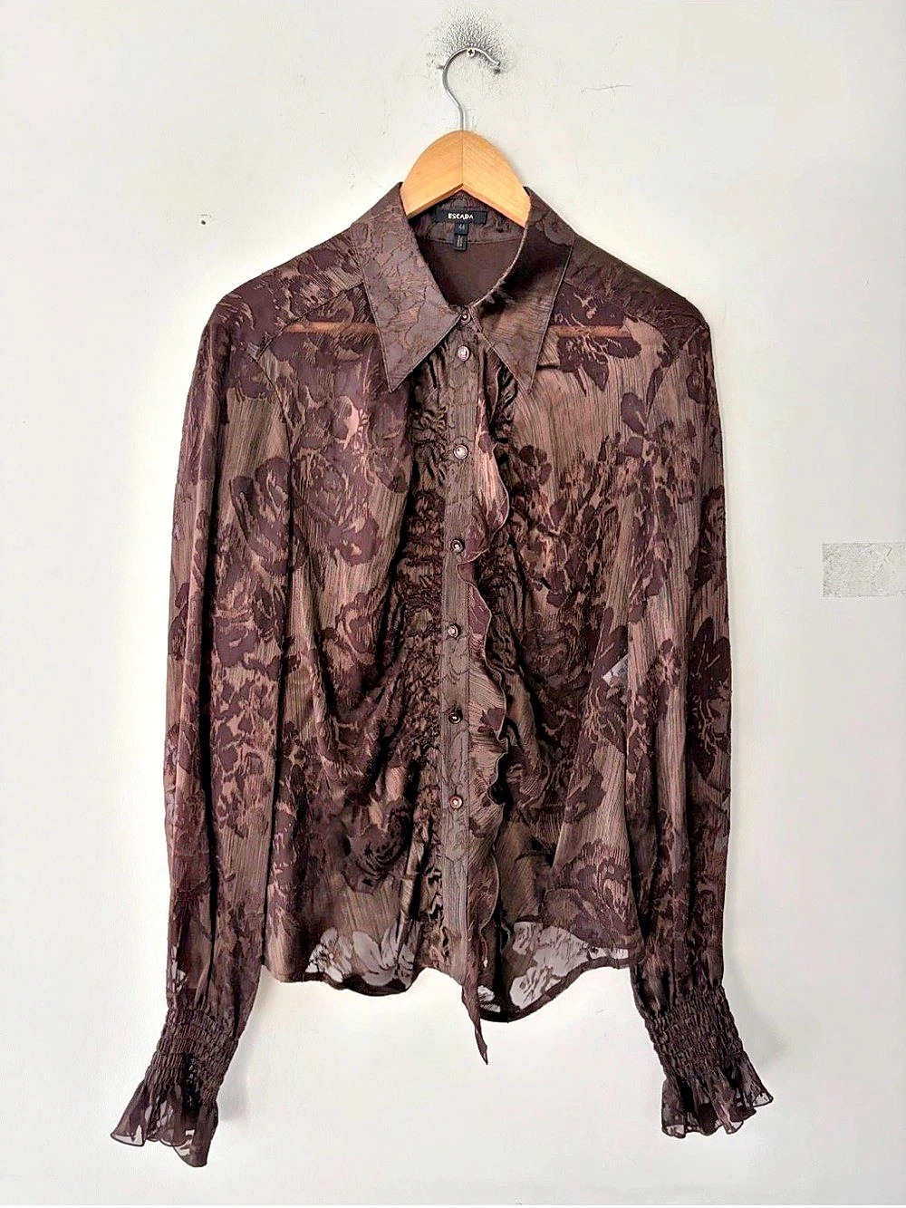 Escada Floral Ruffle Button-Down Blouse Size 44